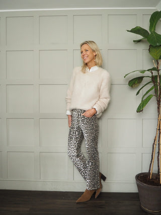 Auberville Leopard Print Jeans - Black/Camel/Off White