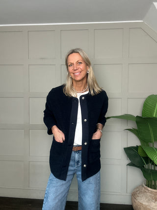 Thalassa Boucle Relaxed Fit Jacket by Soaked - Navy Blue