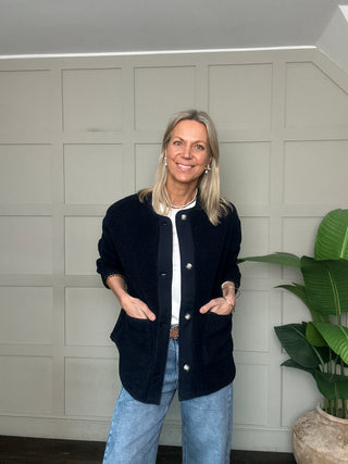 Thalassa Boucle Relaxed Fit Jacket by Soaked - Navy Blue