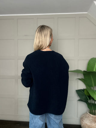 Thalassa Boucle Relaxed Fit Jacket by Soaked - Navy Blue