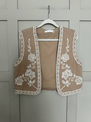 Daffy Embroidered Waistcoat - Stone/Off White