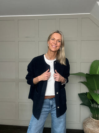 Thalassa Boucle Relaxed Fit Jacket by Soaked - Navy Blue