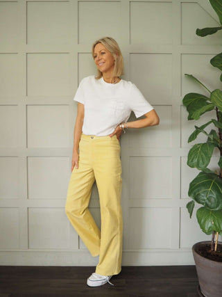 Rella Corduroy Straight Leg Trousers by Soaked - Ecru, Lemon Yellow