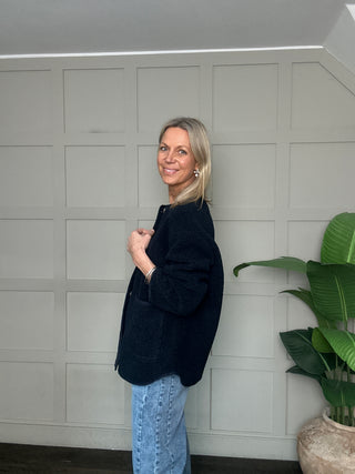 Thalassa Boucle Relaxed Fit Jacket by Soaked - Navy Blue