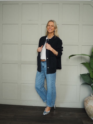 Thalassa Boucle Relaxed Fit Jacket by Soaked - Navy Blue