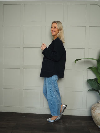 Thalassa Boucle Relaxed Fit Jacket by Soaked - Navy Blue