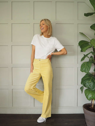 Rella Corduroy Straight Leg Trousers by Soaked - Ecru, Lemon Yellow