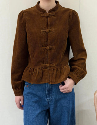 Mila Lightweight Corduroy Peplum Jacket with Toggle Fastenings - Ecru, Tan