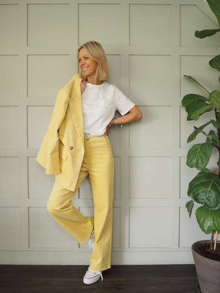 Rella Corduroy Straight Leg Trousers by Soaked - Ecru, Lemon Yellow