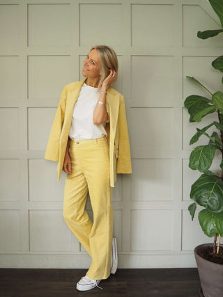 Rella Corduroy Straight Leg Trousers by Soaked - Ecru, Lemon Yellow