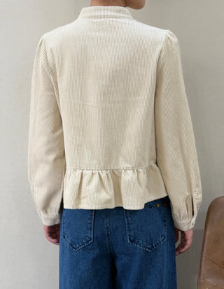 Mila Lightweight Corduroy Peplum Jacket with Toggle Fastenings - Ecru, Tan