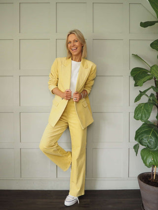 Rella Corduroy Straight Leg Trousers by Soaked - Ecru, Lemon Yellow