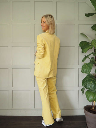 Rella Corduroy Straight Leg Trousers by Soaked - Ecru, Lemon Yellow
