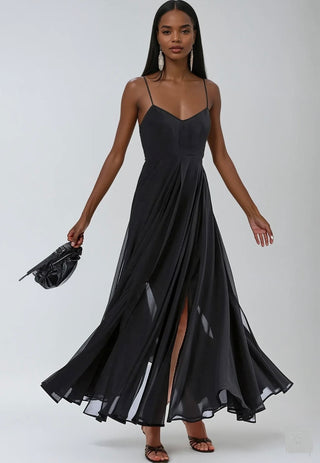 Olsen Maxi Dress with Spaghetti Straps - Black