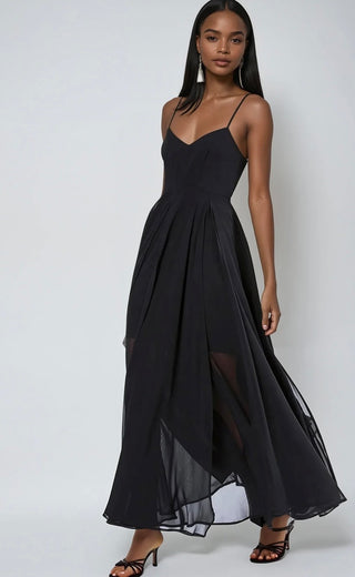 Olsen Maxi Dress with Spaghetti Straps - Black