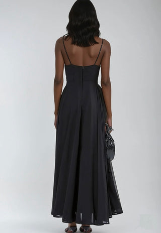 Olsen Maxi Dress with Spaghetti Straps - Black