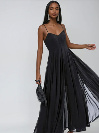 Olsen Maxi Dress with Spaghetti Straps - Black