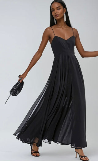 Olsen Maxi Dress with Spaghetti Straps - Black