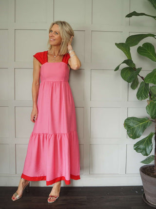 Cider Maxi Dress with Scalloped Detailed on Straps - Pink, Stone