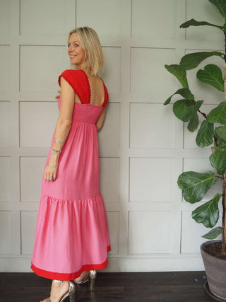 Cider Maxi Dress with Scalloped Detailed on Straps - Pink, Stone