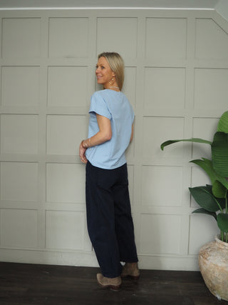 Nancy Capped Sleeve T Shirt with Round Neck - Navy Blue, Pink, Sky Blue, Stone, White