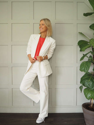 Rella Double-Breasted, Lined Corduroy Blazer by Soaked - Ecru and Lemon Yellow