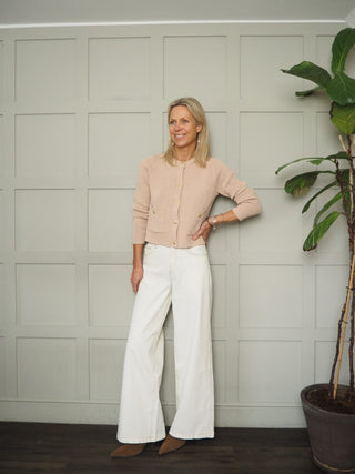 Olympia Cardigan with Gold Fastenings - Navy Blue, Nude Pink