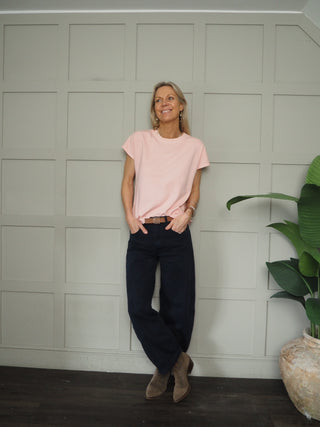 Nancy Capped Sleeve T Shirt with Round Neck - Navy Blue, Pink, Sky Blue, Stone, White