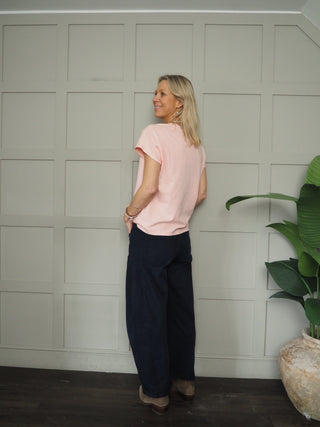 Nancy Capped Sleeve T Shirt with Round Neck - Navy Blue, Pink, Sky Blue, Stone, White