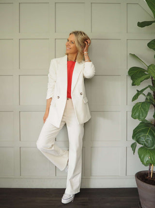 Rella Corduroy Straight Leg Trousers by Soaked - Ecru, Lemon Yellow