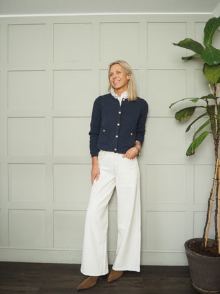 Olympia Cardigan with Gold Fastenings - Navy Blue, Nude Pink