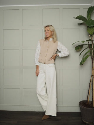 Somerset Sleeveless Cardigan with Gold Fastenings - Navy Blue, Nude Pink