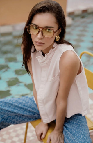 Iris Waistcoat by Seventy Mochi - Blush Pink, Idaho Denim Blue