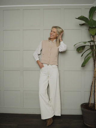 Somerset Sleeveless Cardigan with Gold Fastenings - Navy Blue, Nude Pink