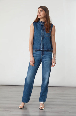 Iris Waistcoat by Seventy Mochi - Blush Pink, Idaho Denim Blue