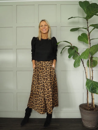 Perry Midi Corduroy Skirt with Flat Front and Side Pockets - Black, Camel, Chocolate, Green, Navy Blue, Oatmeal