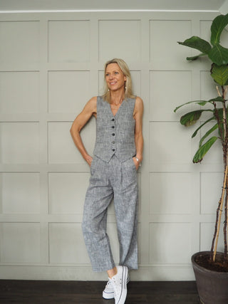 Nettas Linen Mix Trousers by Part Two - Dark Navy Blue, Oatmeal