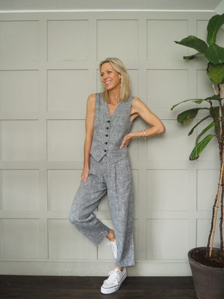 Nettas Linen Mix Trousers by Part Two - Dark Navy Blue, Oatmeal