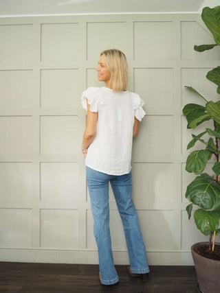 Maggie Mid Rise Denim Jeans, with Square Pockets - Light Blue, Mid Blue