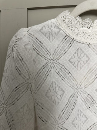 Devon Blouse with Frilly Collar &amp; Broderie Anglaise - Off White