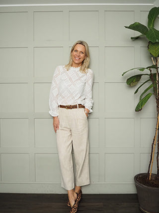 Devon Blouse with Frilly Collar &amp; Broderie Anglaise - Off White