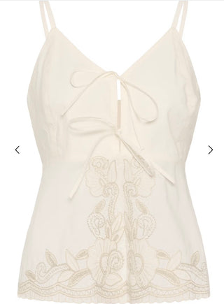 Bellisia Embroidered Cami Top with Tie Detail by Part Two - Off White