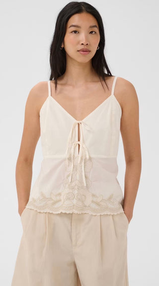 Bellisia Embroidered Cami Top with Tie Detail by Part Two - Off White