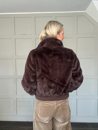 Ambra Super Soft Faux Fur Bomber Jacket by Rino & Pelle - Chocolate