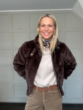 Ambra Super Soft Faux Fur Bomber Jacket by Rino & Pelle - Chocolate