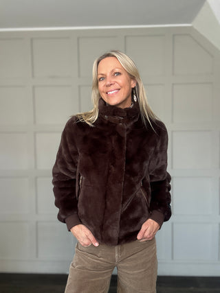 Ambra Super Soft Faux Fur Bomber Jacket by Rino & Pelle - Chocolate