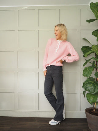 Maggie Mid Rise Denim Jeans, with Square Pockets - Light Blue, Mid Blue