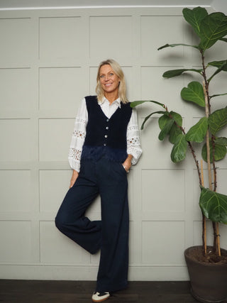 Chrissy Sleeveless Cardigan with Fringing Detail &amp; Button Fastening - Bright Pink, Camel, Khaki, Navy Blue and Oatmeal