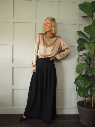 Vic High Necked Blouse - Black, Gold