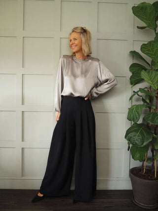 Vic High Necked Blouse - Black, Gold